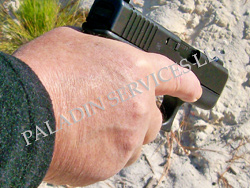 NRA gun safety rule 2: Always keep your finger off the trigger until ready to shoot. Note that the trigger finger is extended along the side of the gun, away from both the trigger and the trigger guard. NRA gun safety rule 2: Always keep your finger off the trigger until ready to shoot. Note that the trigger finger is extended along the side of the gun, away from both the trigger and the trigger guard.